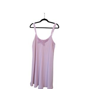 Morgan Taylor Womens Floral Applique Chemise Nightgown Large Pink Chiffon
